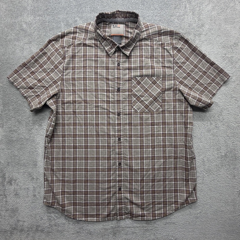 5.11 Tactical Shirt Mens Large Brown Plaid Short Sleeve Button Front Outdoor